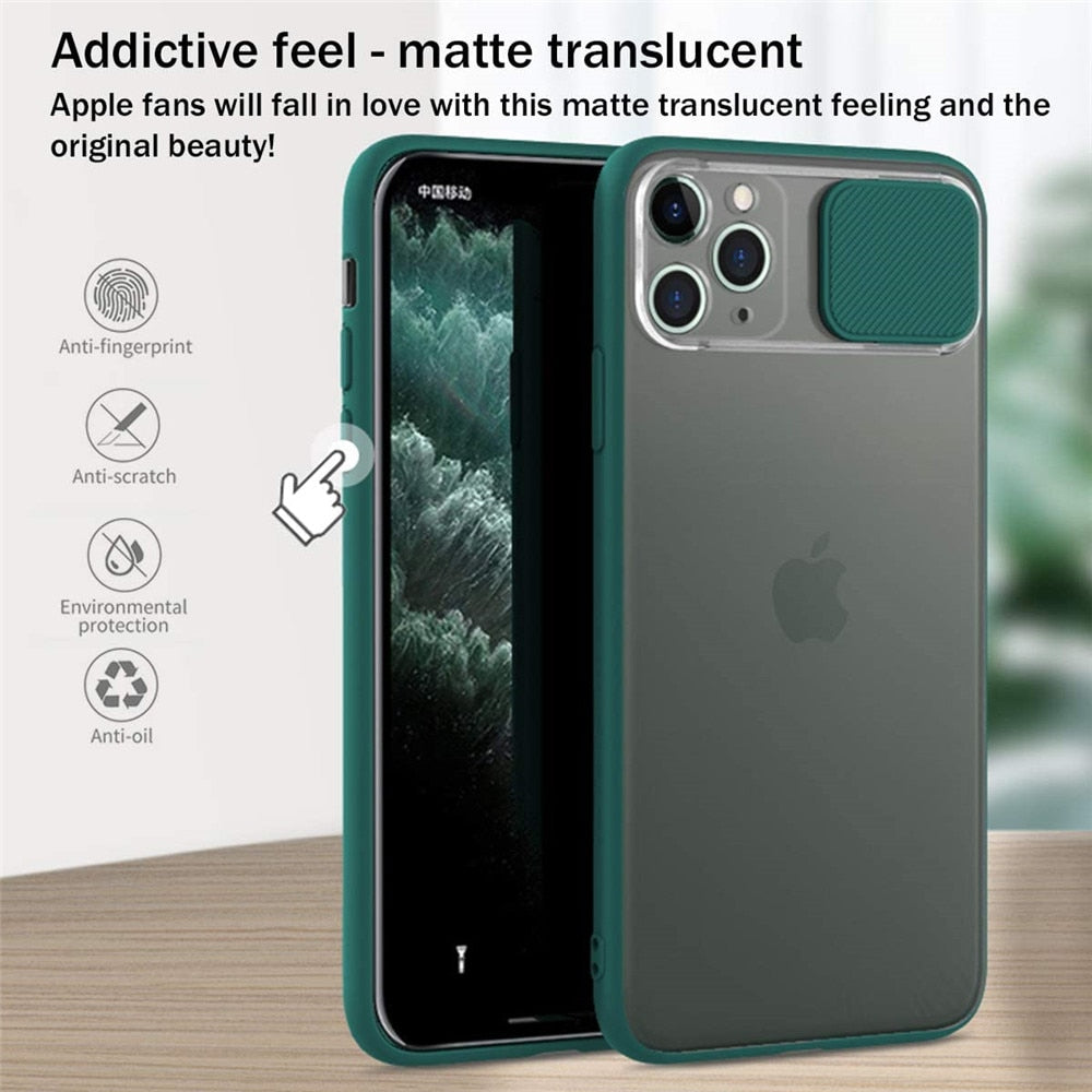 Durable and comfortable iPhone case with sliding lens protection